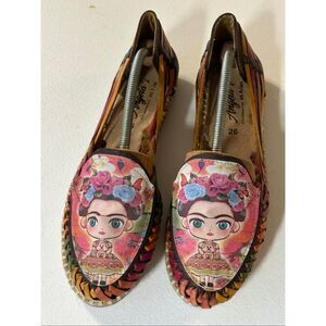 Angela's Women's Monita Frida Negro Leather Espadrille Flat Shoes Size 26